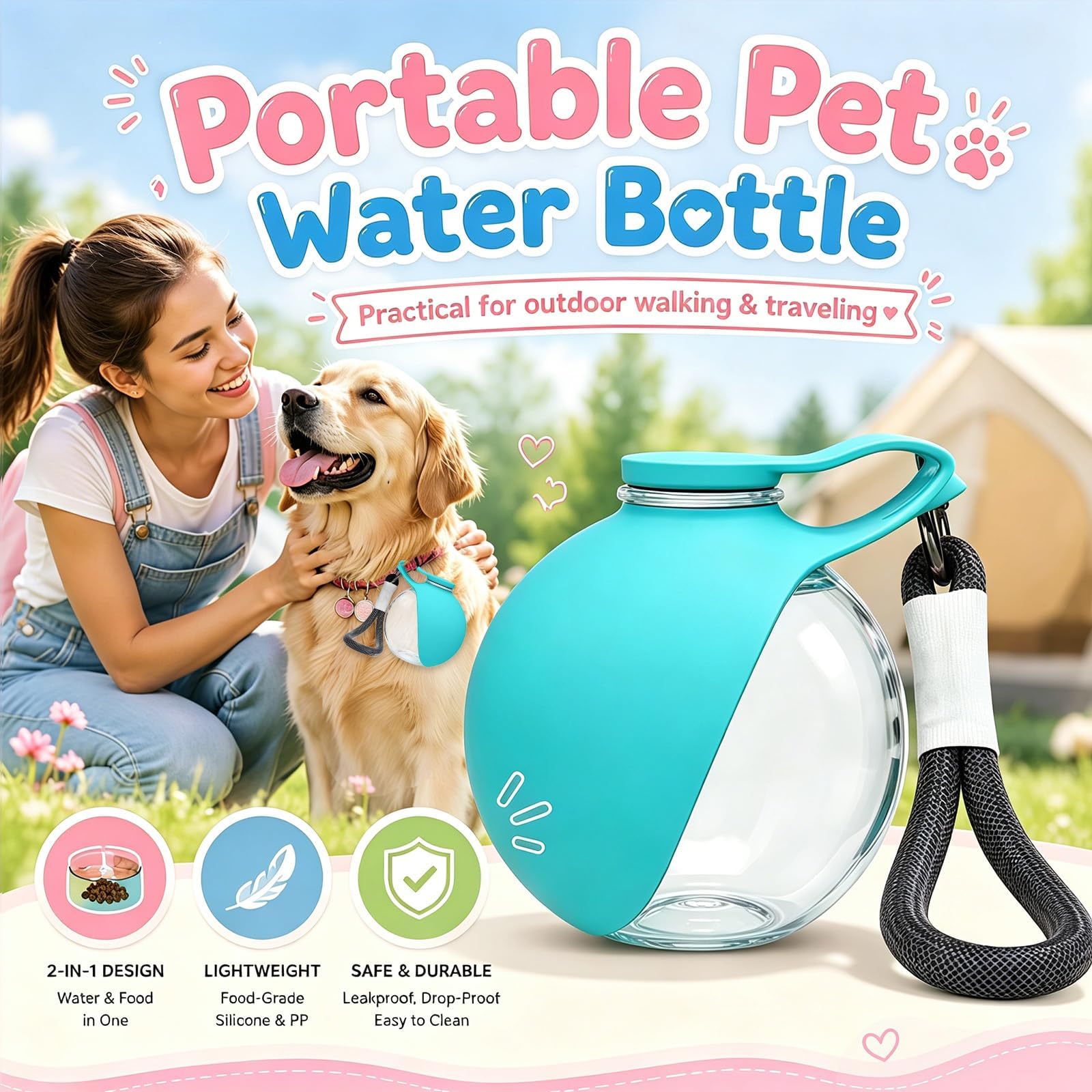 Pet Supplies Dropshipping - Nieuwe 2026 2-in-1 draagbare hondenwaterfles met